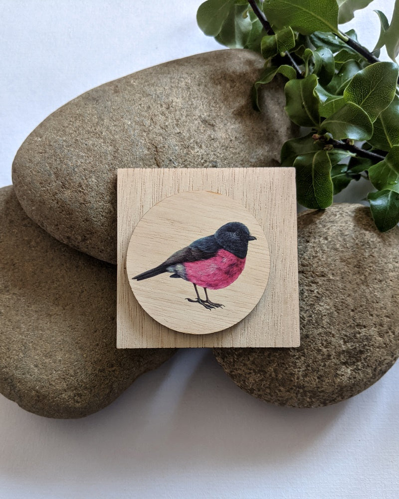 Pink robin brooch